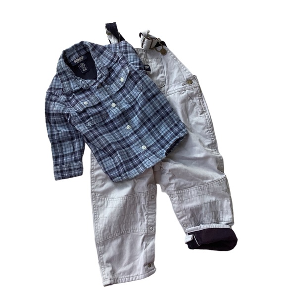 OshKosh B'gosh Other - OshKosh B’gosh 2 piece overalls and flannel shirts set. Size 18 months.